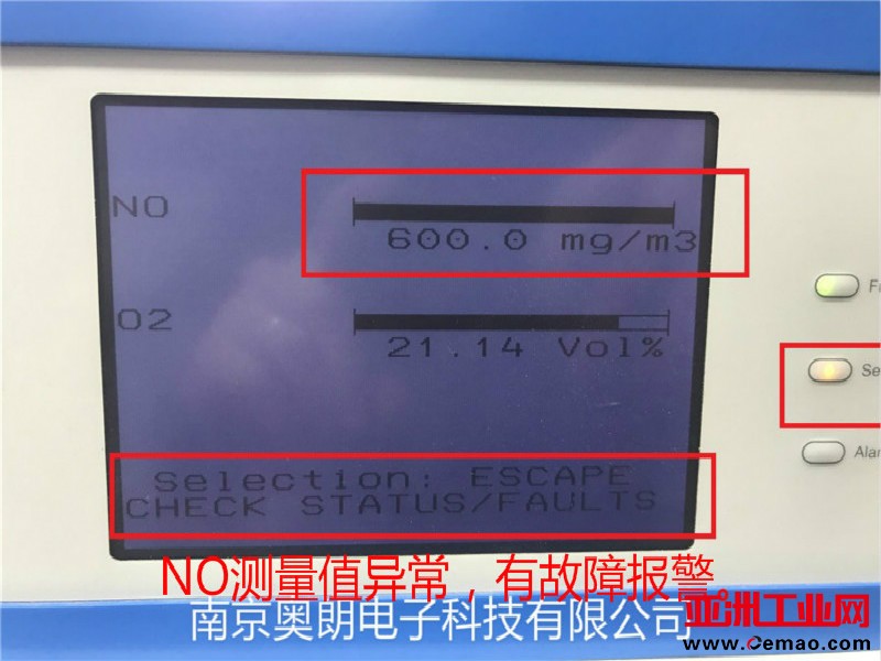NO测量值异常,有故障报警。 (2)
