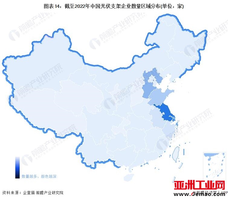 图表14：截至2022年中国光伏支架企业数量区域分布(单位：家)