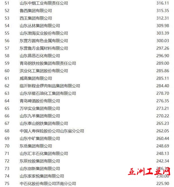 山东公布2015百强企业名单(51-75)